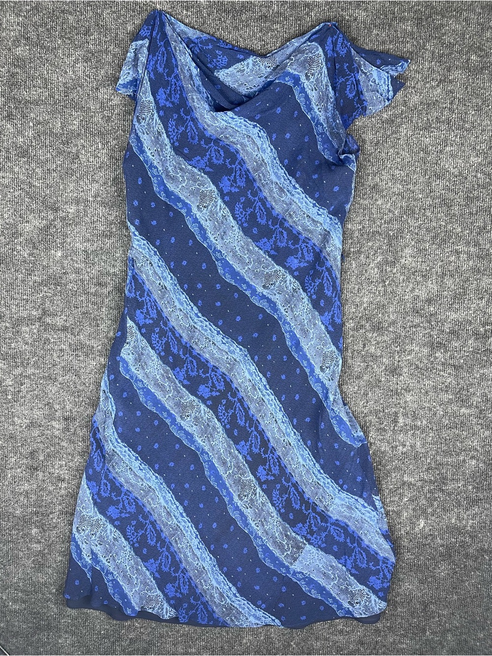 Express Blue Patterned Bias Cut Cowl Neck Midi Dress